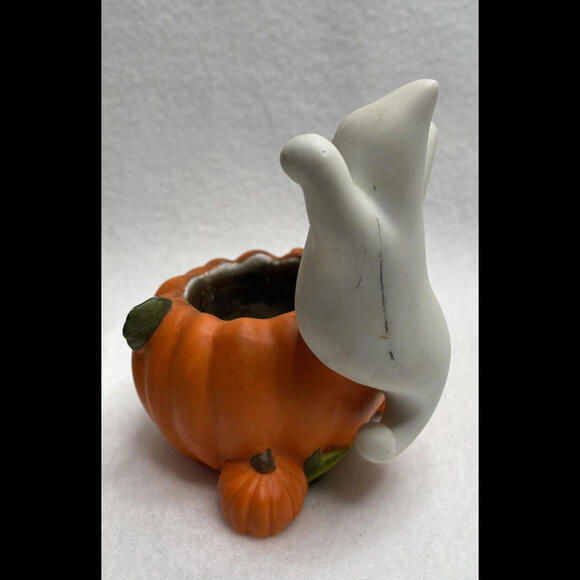 PartyLite Halloween Vintage Orange White Ghost Votive Holder # P7176 Retired - Picture 4 of 6